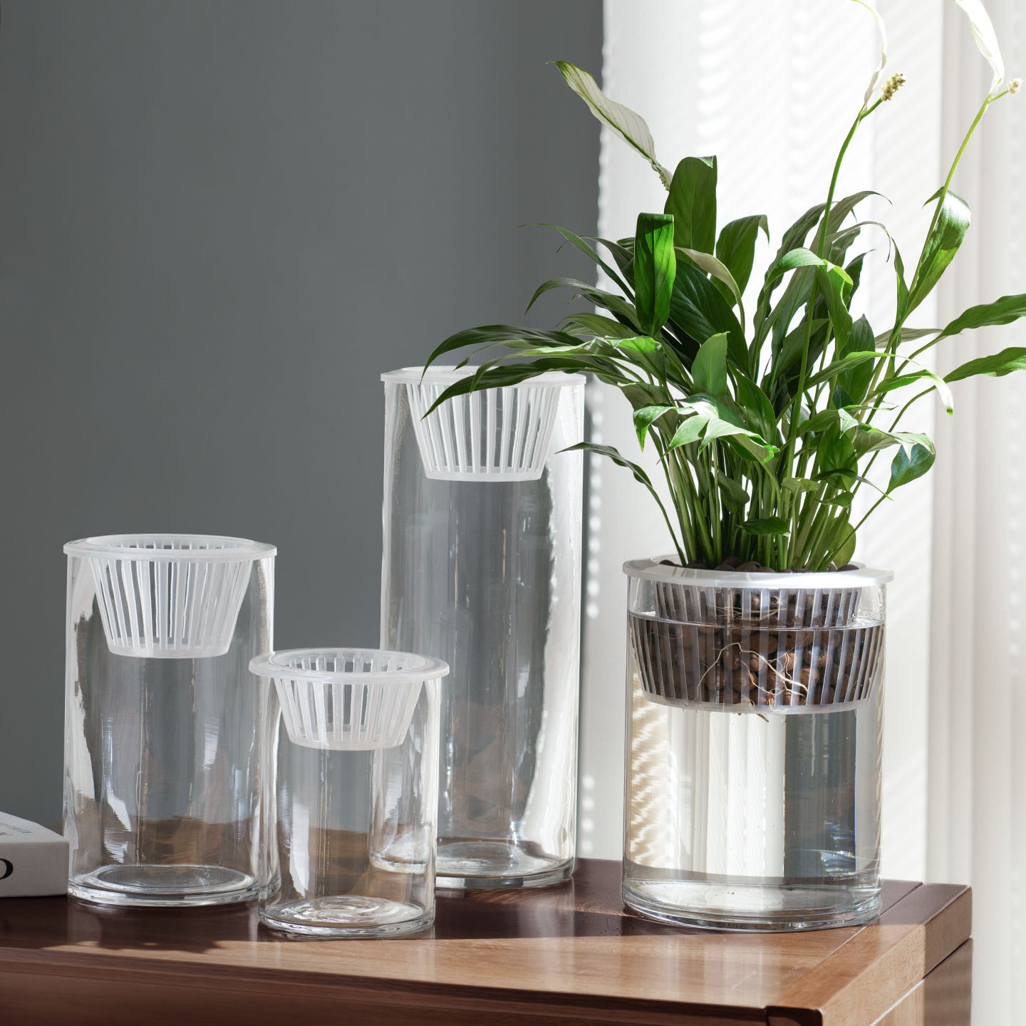 简约水培植物玻璃瓶透明直筒圆柱形花瓶绿萝白掌水养玻璃容器鱼缸