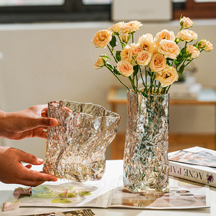 ins风北欧冰川轻奢花瓶客厅插花水晶玻璃卧室网红水养装饰品摆件