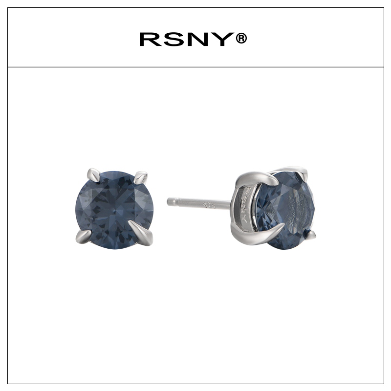 RSNYMEN莫桑石耳钉黑玛瑙灰晶石