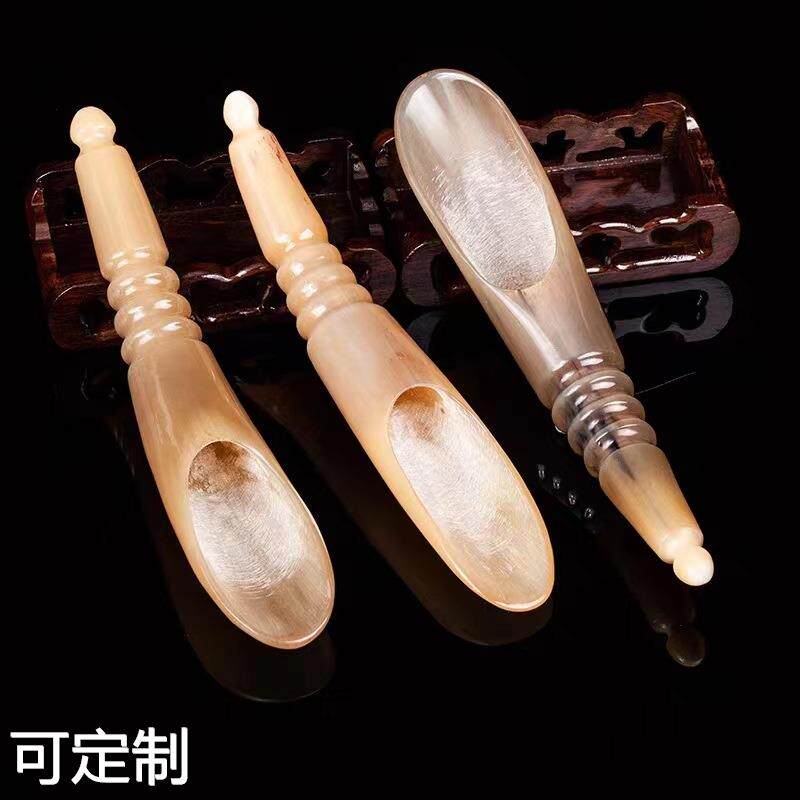 牦牛角刮痧筒大号按摩板茶勺足底点穴棒全身拨经拔筋棒白水牛角筒