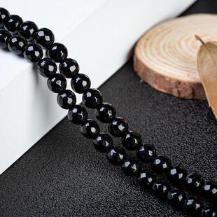 DIY天然石饰品配件天然切面黑玛瑙散珠圆珠串珠子