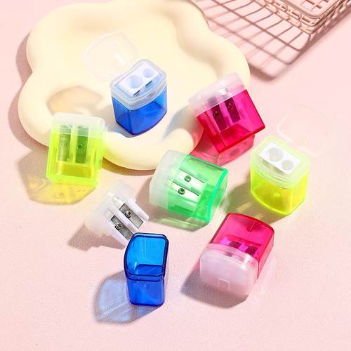 双孔带盖垃圾桶型全新PS塑料卷笔刀小学生礼品文具用品削笔器定制