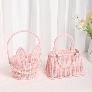 藤篮手工花篮花童婚礼伴手礼户外婚礼提篮 伴娘伴手礼定制