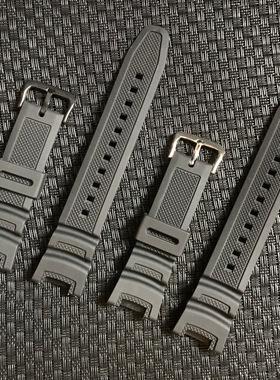 适配SGW-100凹口21MM黑色橡胶PU表带电子手表链男银/黑扣