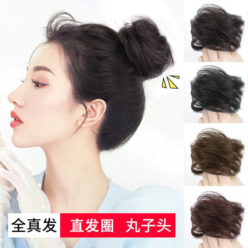 许昌假发丸子头化纤发圈假发包头花盘发弹性化纤直发圈头绳真人发
