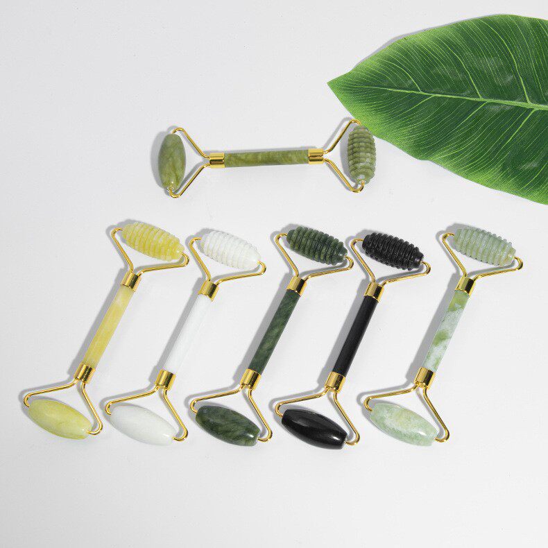 天然玉石滚轮带刺外贸白色双头玉石滚轮按摩棒玉滚轮按摩器