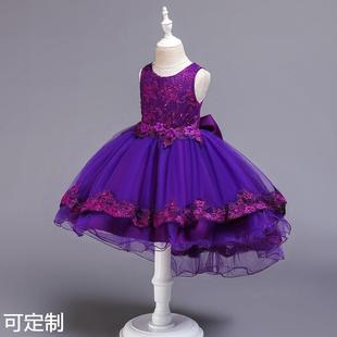 货源新款 拖尾 儿童礼服裙女童婚纱蓬蓬裙蝴蝶结中大童演出服装