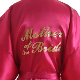 烫金新娘母亲Mother of the Bride婚庆晨袍化妆袍睡袍仿真丝开衫