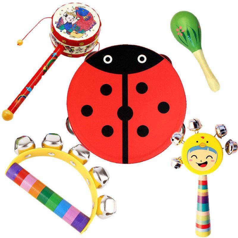 儿童手拍鼓手铃鼓摇铃小乐器铃鼓0-3-6-12个月婴幼手鼓拨浪鼓玩具