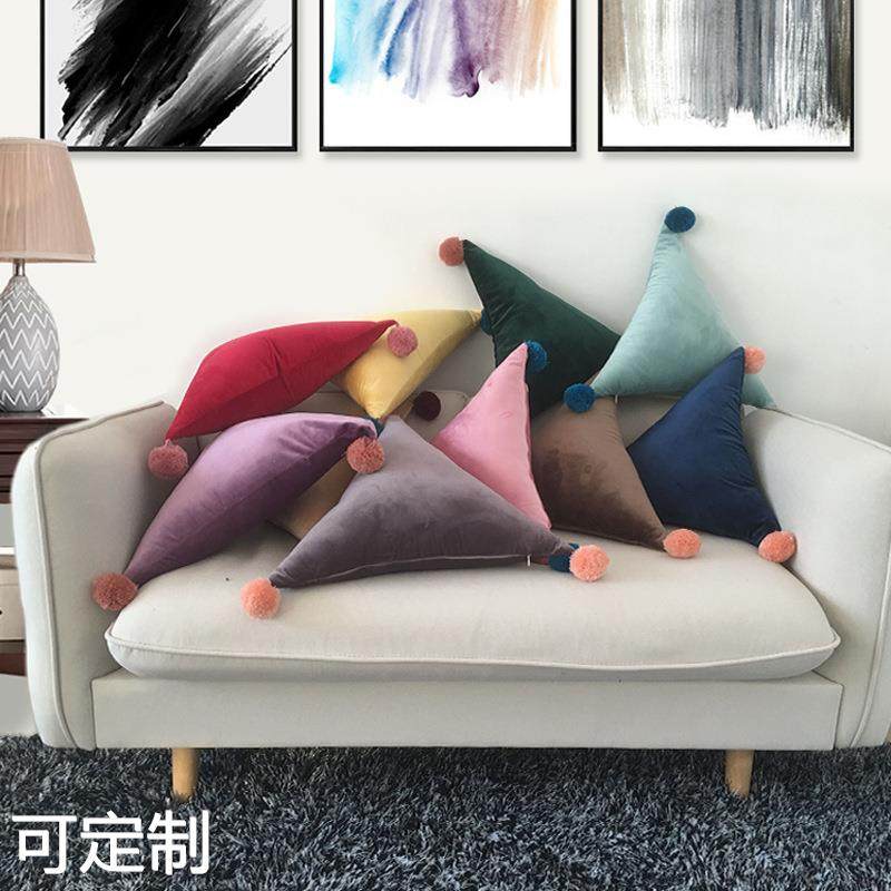 长方形三角形天鹅绒抱枕午睡枕毛毛球抱枕沙发靠垫儿童房摆件外套,居家布艺,靠垫/抱枕,淘宝优惠券,粉丝福利购,淘宝优惠卷