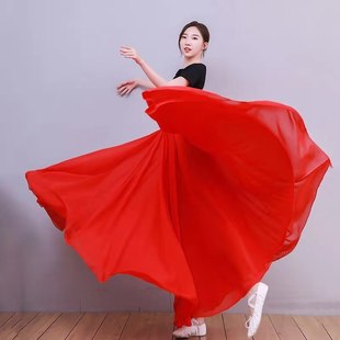 雪纺720度舞蹈大摆裙春夏新款双层半身裙高腰纯色大码拖地沙摊裙