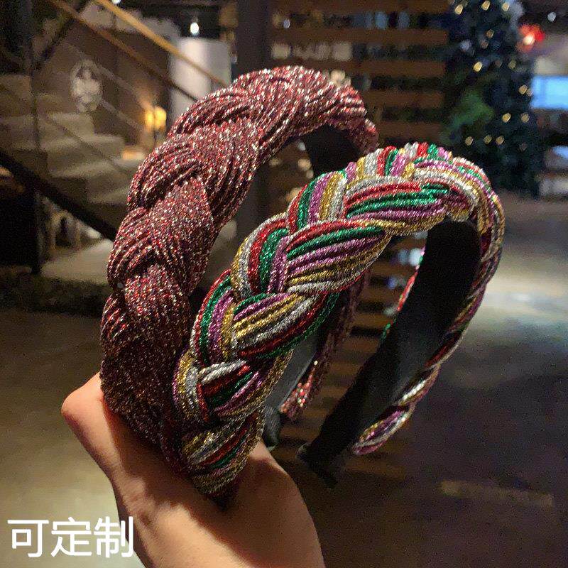 欧美布艺编织发捆头箍麻花辫子发箍宽边创意女士七彩发饰头窟
