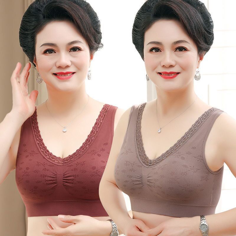 妈妈文胸中老年内人衣女棉透气美背无钢圈中年妇女大码背心式胸罩