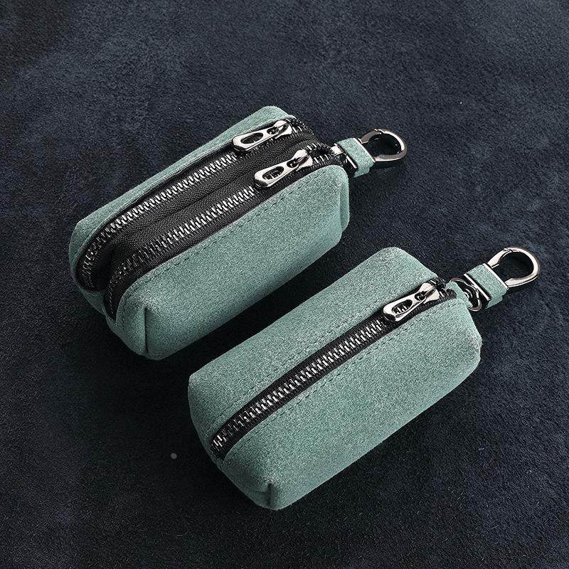 大容量钥匙包男女士翻毛皮拉链锁匙包小巧迷你收纳零钱包定制