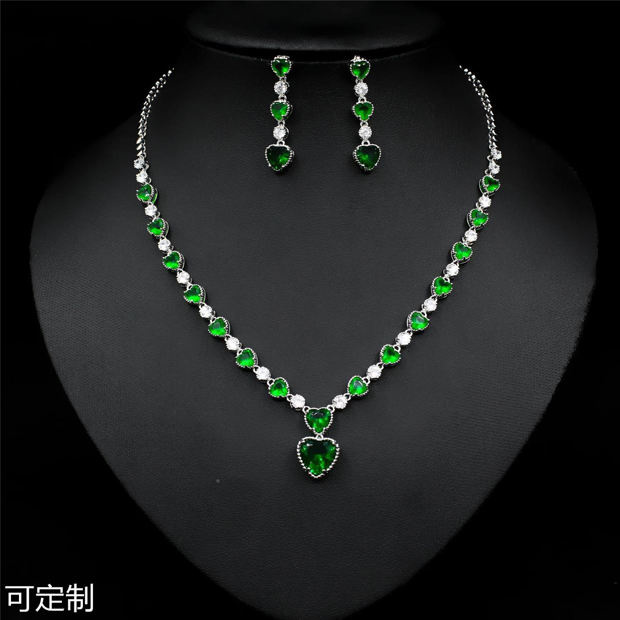 创意饰品镀18K金925银针锆石新娘首饰套装镂空爱心耳环项链