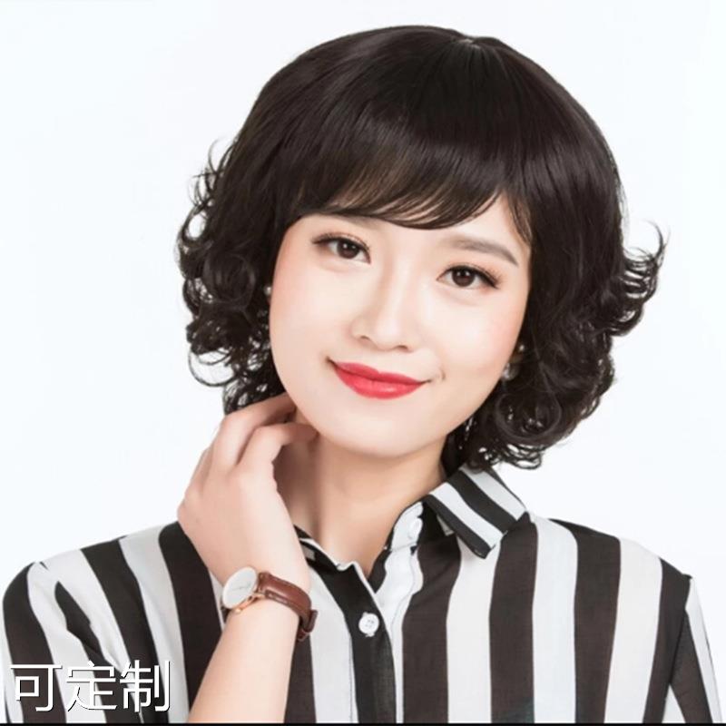 中老年假发女 短卷发逼真玫瑰内网化纤假发头套