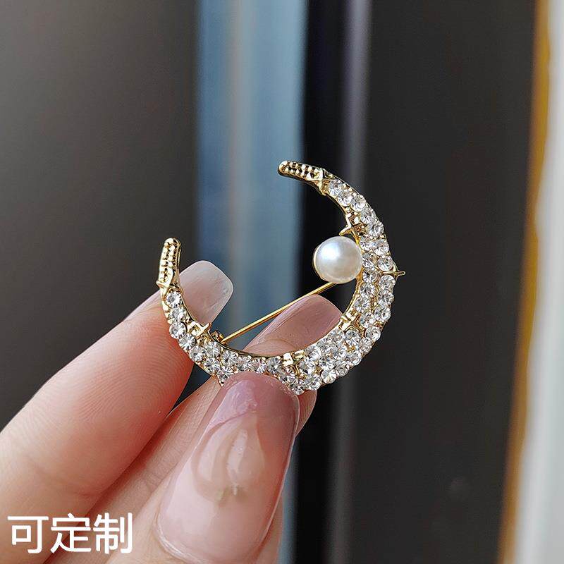 韩版东大门时尚设计感闪钻月亮胸针服装配饰时尚气质个性配件