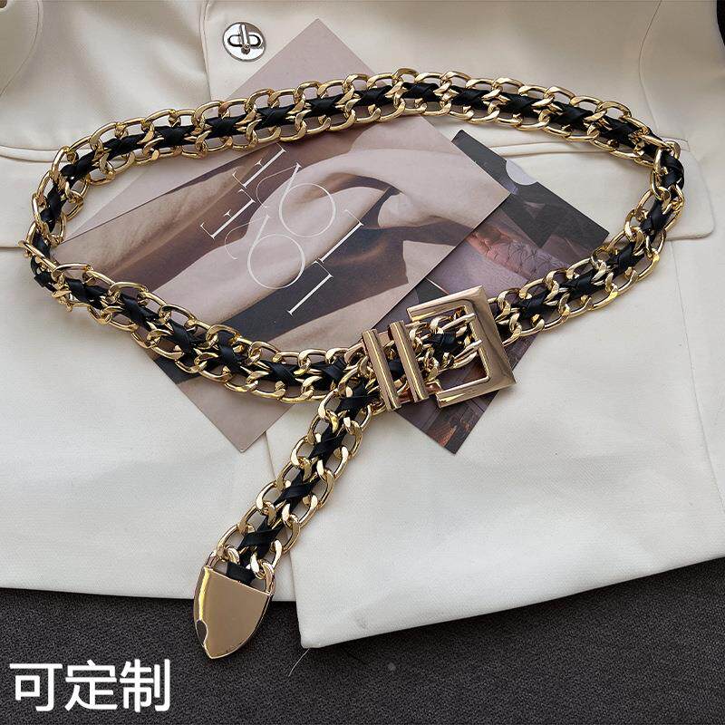 欧美ins风金属宽腰链女士双针扣金色腰带2027新款百搭链条腰封潮