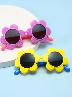 2025时尚太阳花硅胶儿童太阳镜 新款卡通框架黑色大脸墨镜