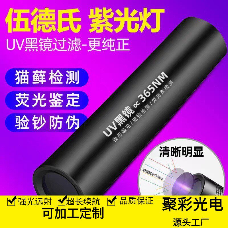 迷你猫癣紫外线可充电伍德氏灯验钞笔多功能紫光手电筒