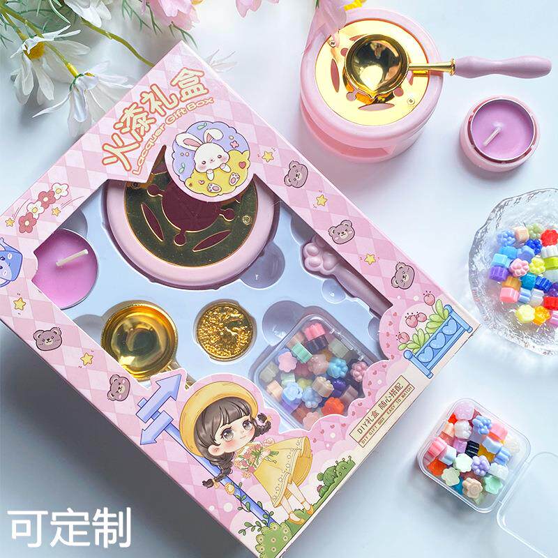 DIY混色火漆蜡大小猫爪星星五叶草火漆蜡粒套装印章头全新礼盒装