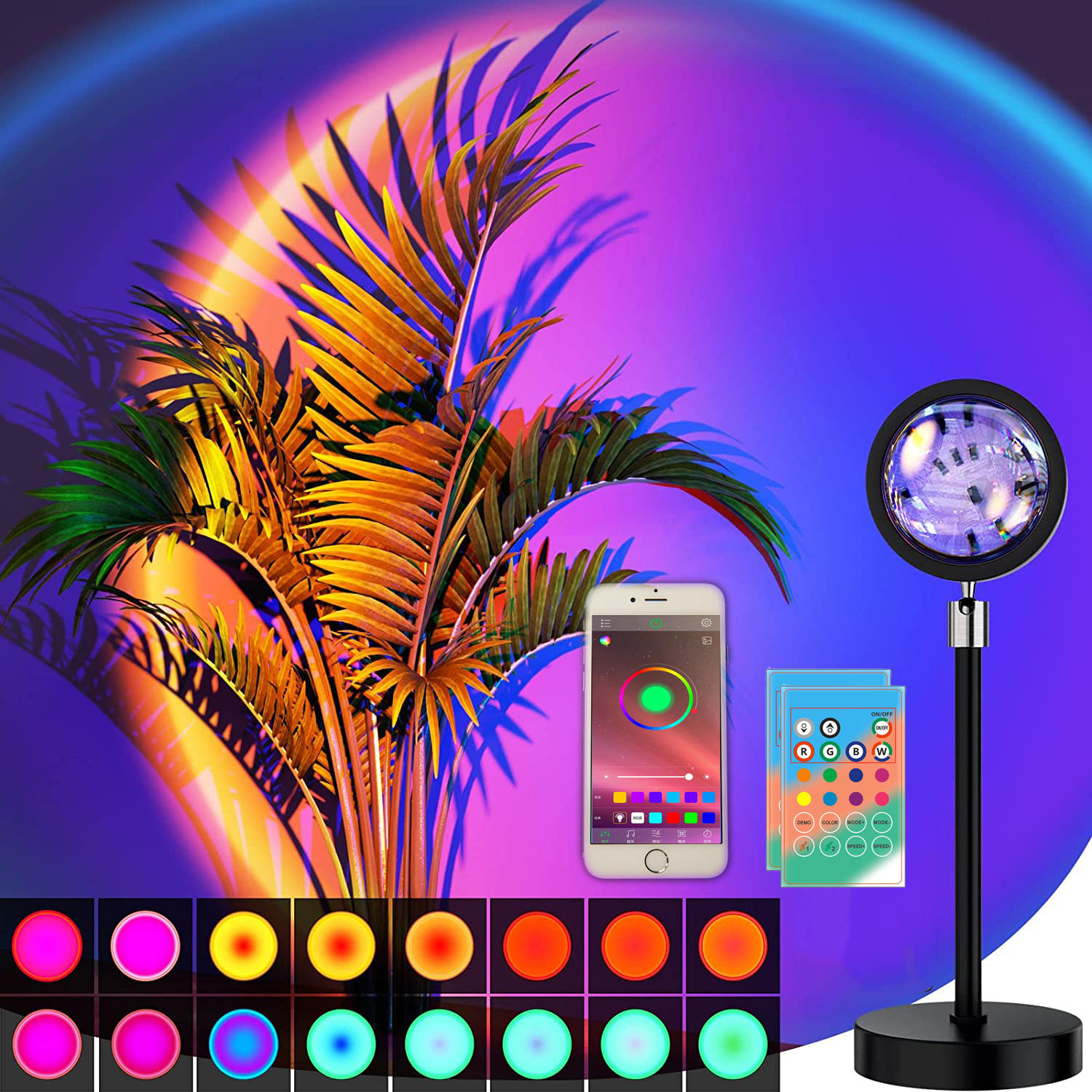 直播夕阳灯16色遥控氛围灯落日夕阳投影迷你支架夕阳灯