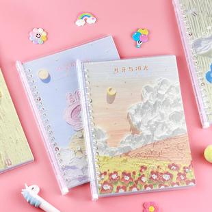 卡通B5活页可拆卸记事本学生可爱手账本少女心油画高颜值A5笔记本定制