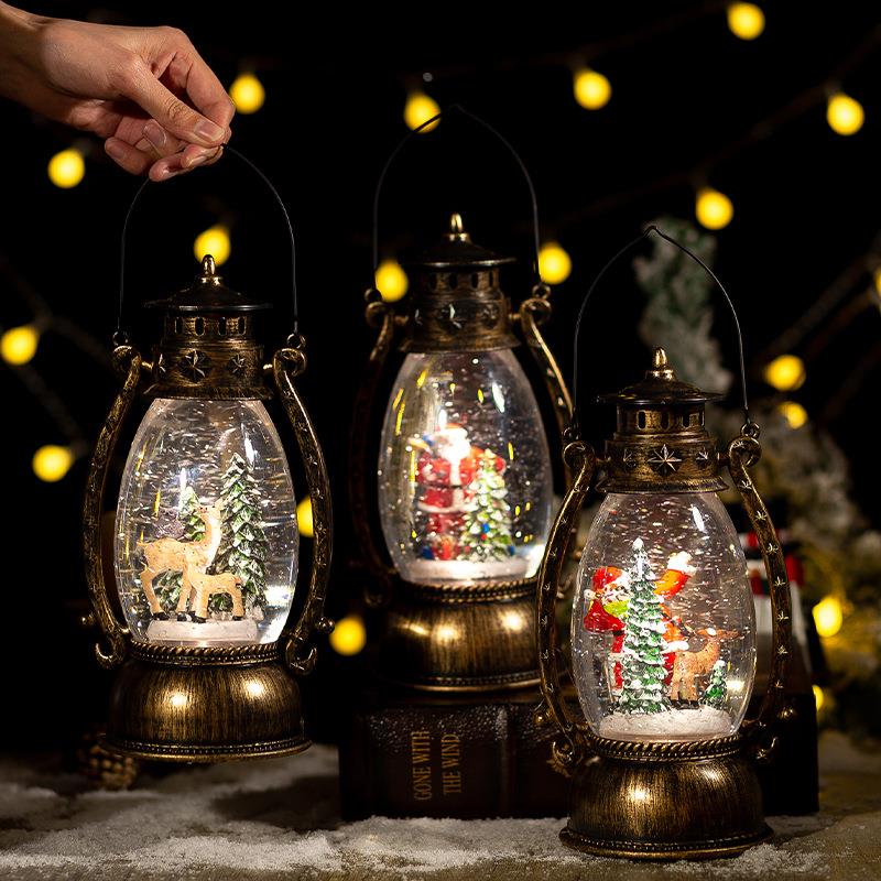 圣诞节装饰马提灯球自动飘雪音乐盒圣诞礼物圣诞老人复古油灯