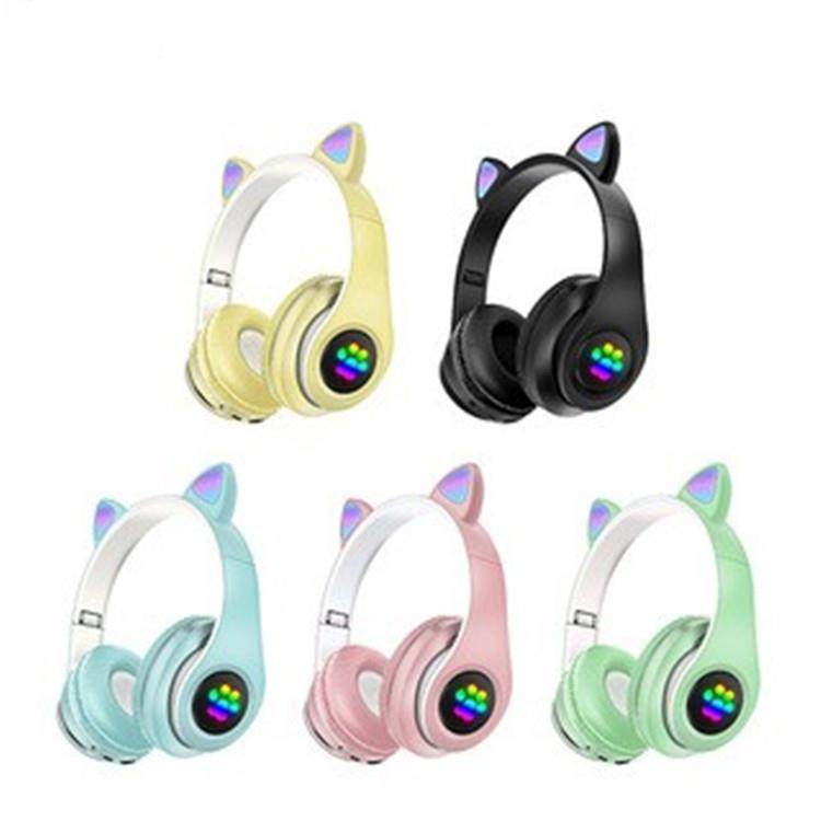 P3爆款猫耳朵头戴式无线蓝牙耳机猫爪萌系发光游戏耳机工厂直销定