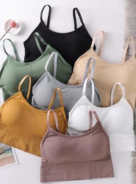 大码646螺纹美背裹胸可调节肩带防走光聚拢带胸垫运动文胸内衣女