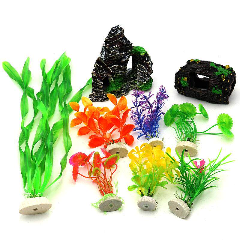 鱼缸造景水草假山套餐酒桶躲避屋扭兰水草仿真水草假植物