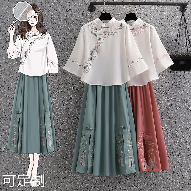 2022年夏季新款中国风唐装女套装禅意茶服学生汉服刺绣旗袍套装女