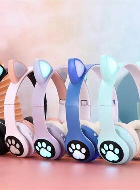 VZV-2可爱猫爪蓝牙耳机 猫耳朵发光无线头戴式耳麦耳朵定制