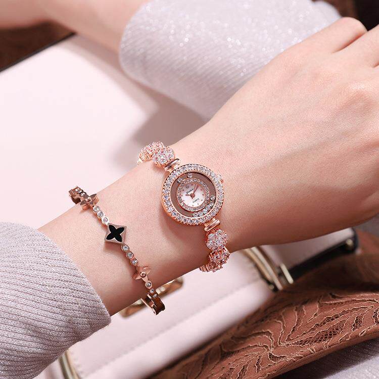 摩天轮手表女ins风珍珠手链复古圆盘blingbling镶水钻
