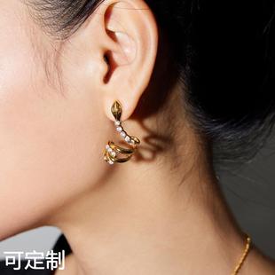 艺选潮酷辣妹一体式蛇形耳挂多层缠绕小蛇耳骨夹闪钻蛇头耳钉耳夹