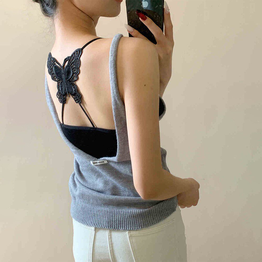 蕾丝边蝴蝶绣花吊带美背背心露背带胸垫裹胸内搭打底抹胸内衣