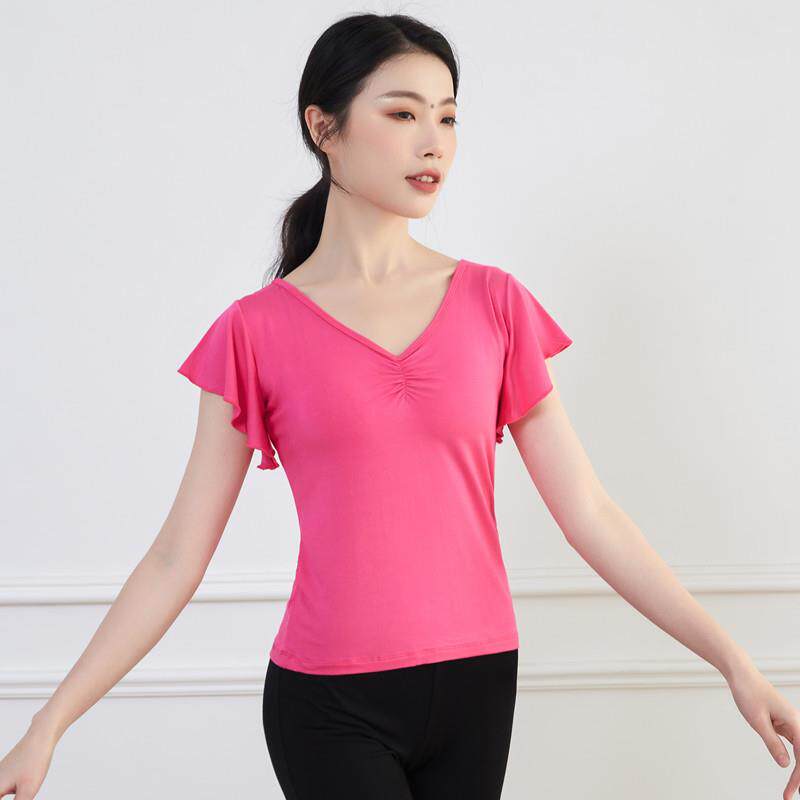 2025新款舞蹈服上衣女短袖现代舞服成人形体衣黑色中国舞服上装定