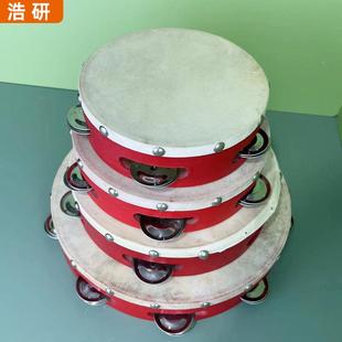 木质铃鼓羊皮鼓面 奥尔夫打击乐器早教舞蹈教具 羊皮泡钉铃鼓