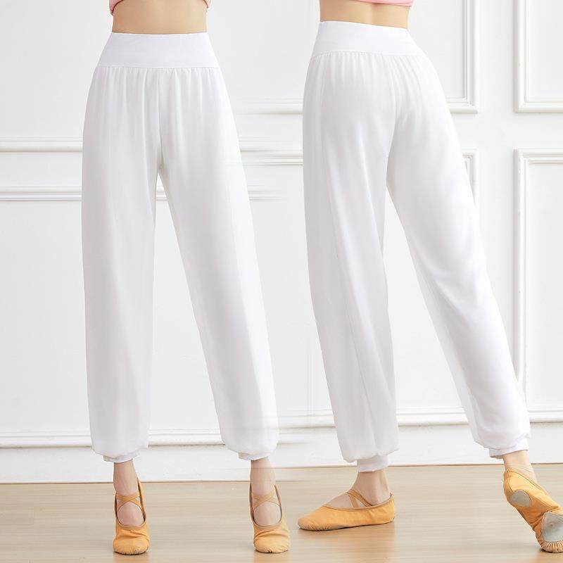 舞蹈练功瑜伽裤舞韵表演服裤白色飘逸雪纺纱裤高腰双层阔腿灯笼裤