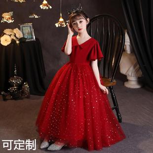 女童礼服公主裙蓬蓬纱红色儿童指挥主持人走秀钢琴演出服夏唱红歌
