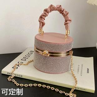 百搭褶皱链条单肩女包包 水桶包2027新款 春季 简约洋气迷你闪钻时尚