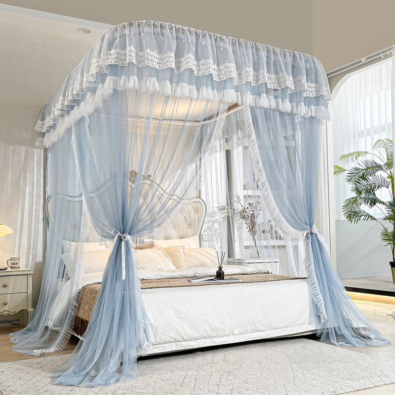 高端u型导轨蚊帐家用2023新款免安装一体式床帘轨道支架防摔防尘