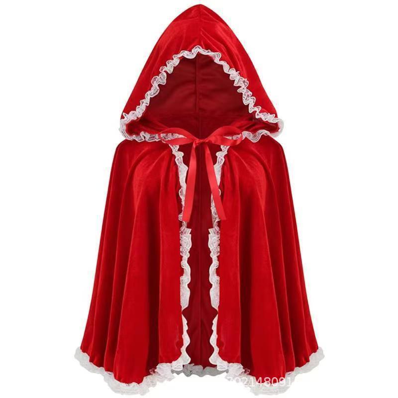 欧美动漫周边演出服角色扮演服装小红帽连帽斗篷红披风蕾丝边