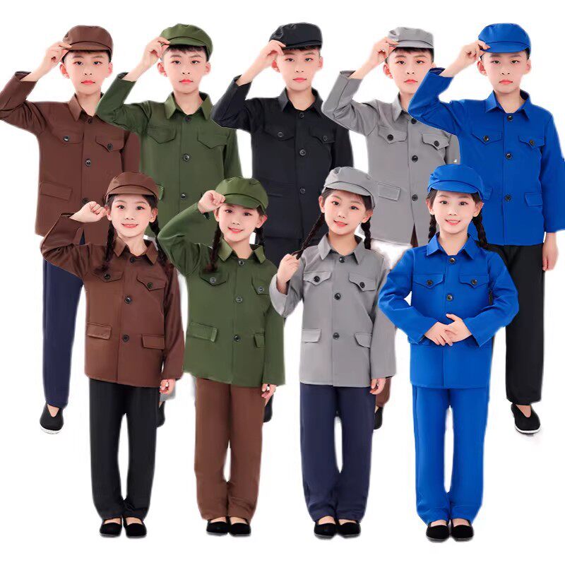 儿童60和70年代旧社会服装男童中山装农民工人焦裕禄衣服演出服装