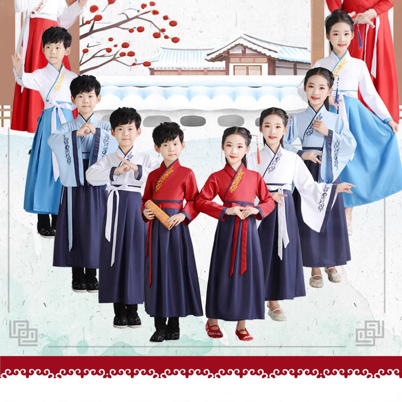 汉服儿童国学演出服女童中国风襦裙孔子中华孝道三字经开笔礼表演