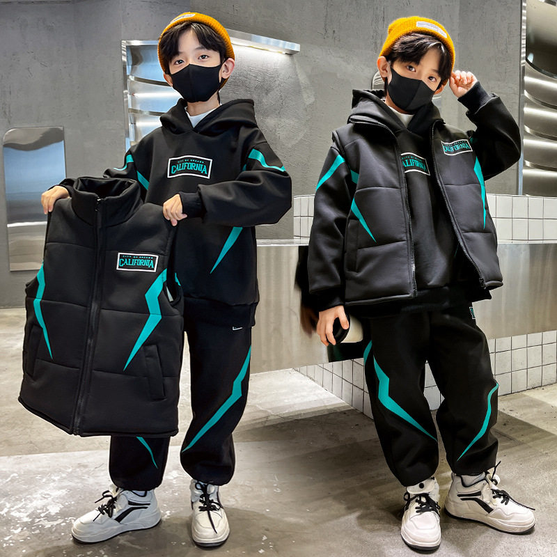 男童套装加绒加厚2025新款秋冬季中大儿童男孩洋气卫衣三件套韩版,童装/婴儿装/亲子装,儿童运动套装,淘宝优惠券,粉丝福利购,淘宝优惠卷