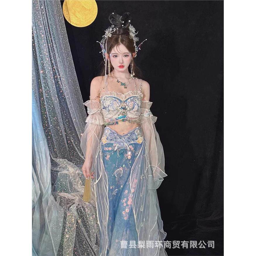 人鱼公主鲛人泪汉服女蓝