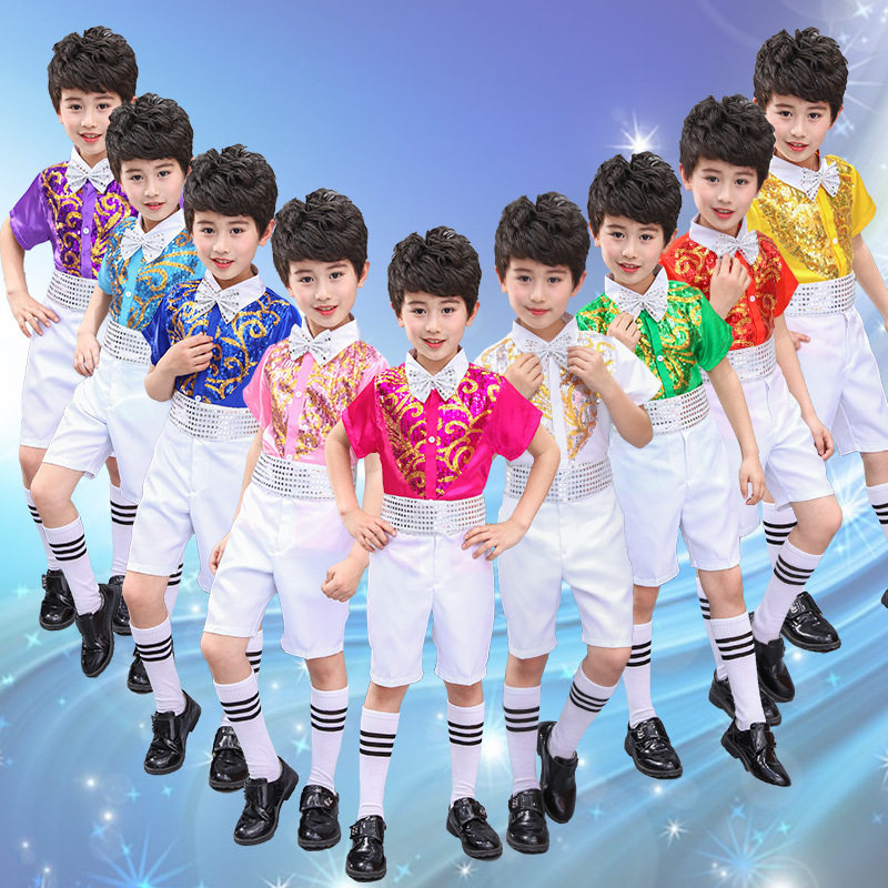 元旦儿童演出服夏男童主持人礼服幼儿园亮片大合唱舞蹈朗诵表演服