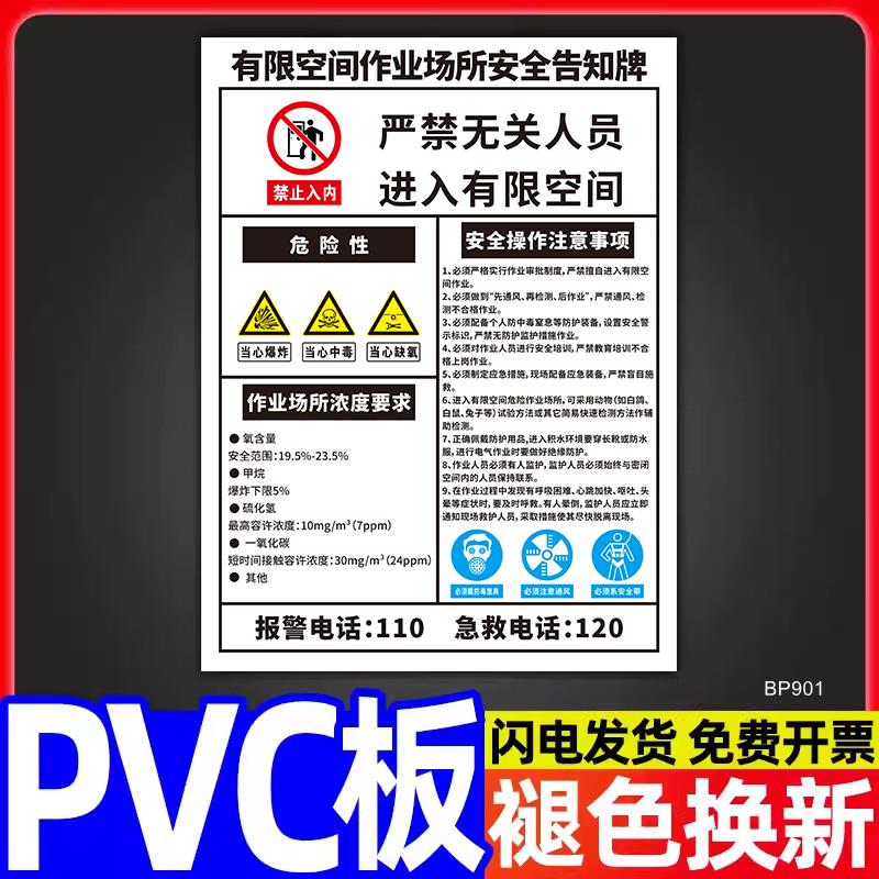 有限空间警示标识牌有限空间作业场所安全告知牌工厂车间仓库职业危害告知卡温馨提示牌墙贴标牌定做标语定制