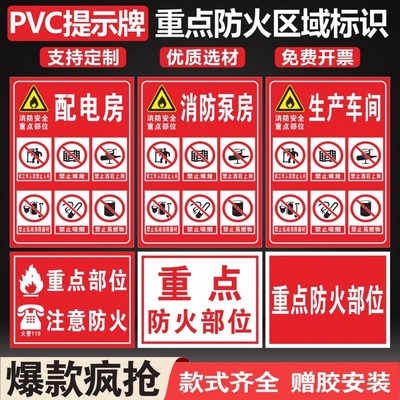 重点防火区域标识牌部位严禁烟火易燃物禁止吸烟非工作人员入内消防控制室泵房配电房受限空间标志贴墙贴定制